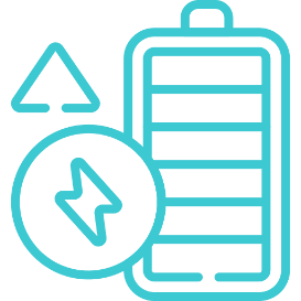 Battery charging sign with an arrow indicating progression and a clipboard with check marks for mobile IV therapy.